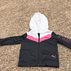 PUMA Kids Black, White, and Pink Zip-Up Hoodie